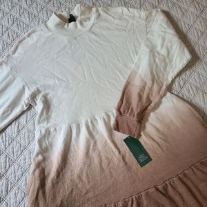 NWT Wild Fable Brown Ombre Ruffle Tiered Long Sleeve Sweatshirt Dress S